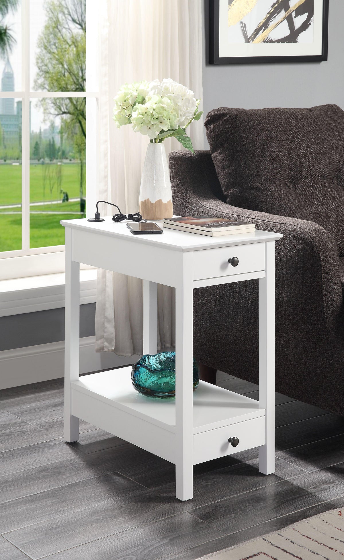 Byzad White Side Table (USB Charging Dock)  Las Vegas Furniture Stores