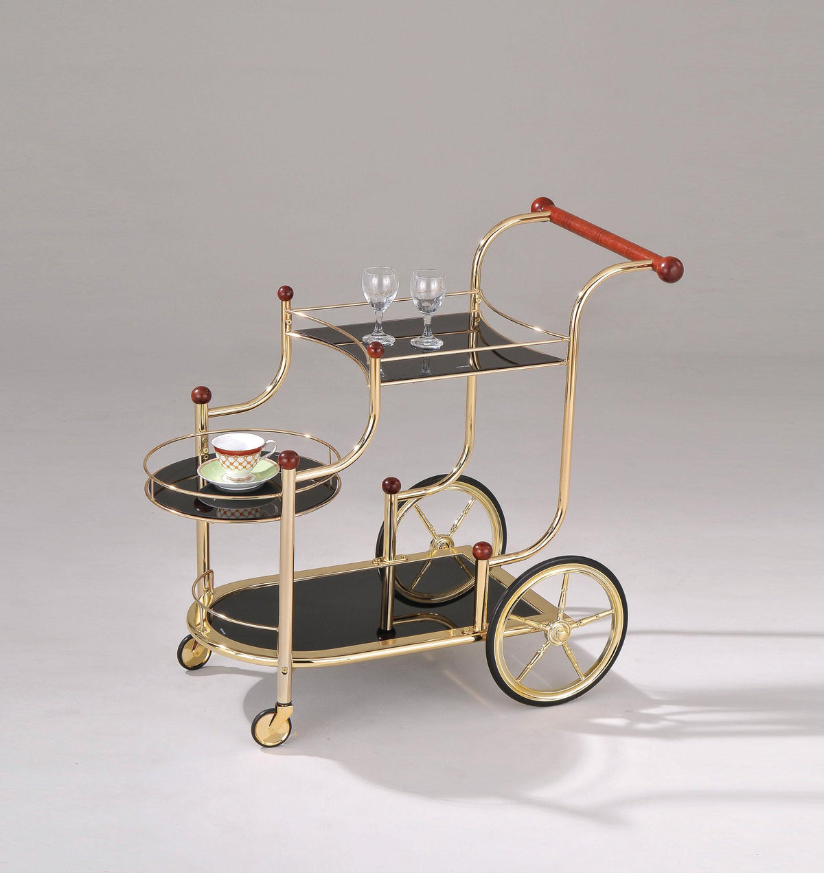 Lacy Gold Plated & Black Glass Serving Cart  Las Vegas Furniture Stores