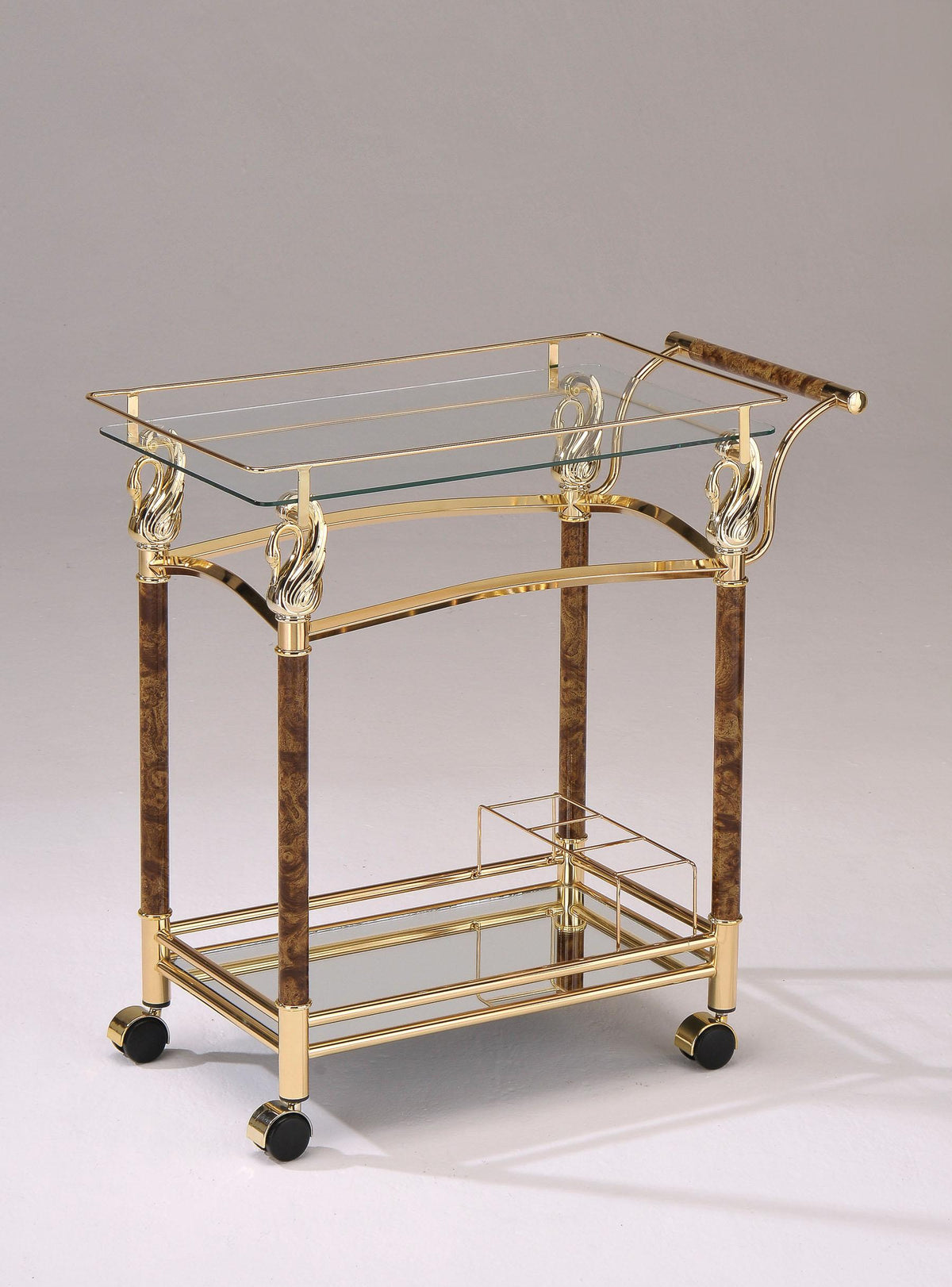 Helmut Gold Plated & Clear Glass - Tempered Serving Cart  Las Vegas Furniture Stores