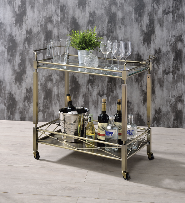 Matiesen Antique Gold & Clear Glass Serving Cart  Las Vegas Furniture Stores