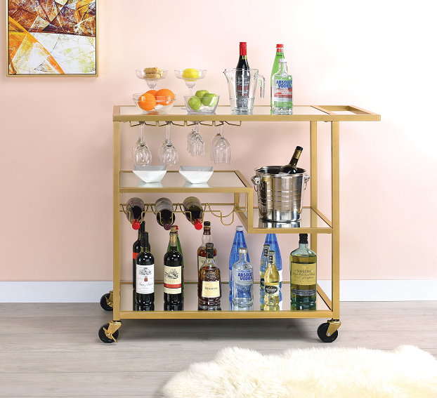 Adamsen Champagne & Mirror Serving Cart  Las Vegas Furniture Stores