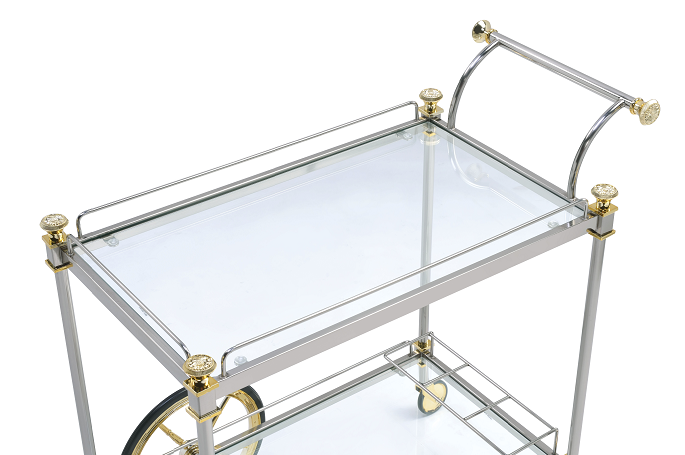 Cyrus Silver/Gold & Clear Glass Serving Cart  Las Vegas Furniture Stores
