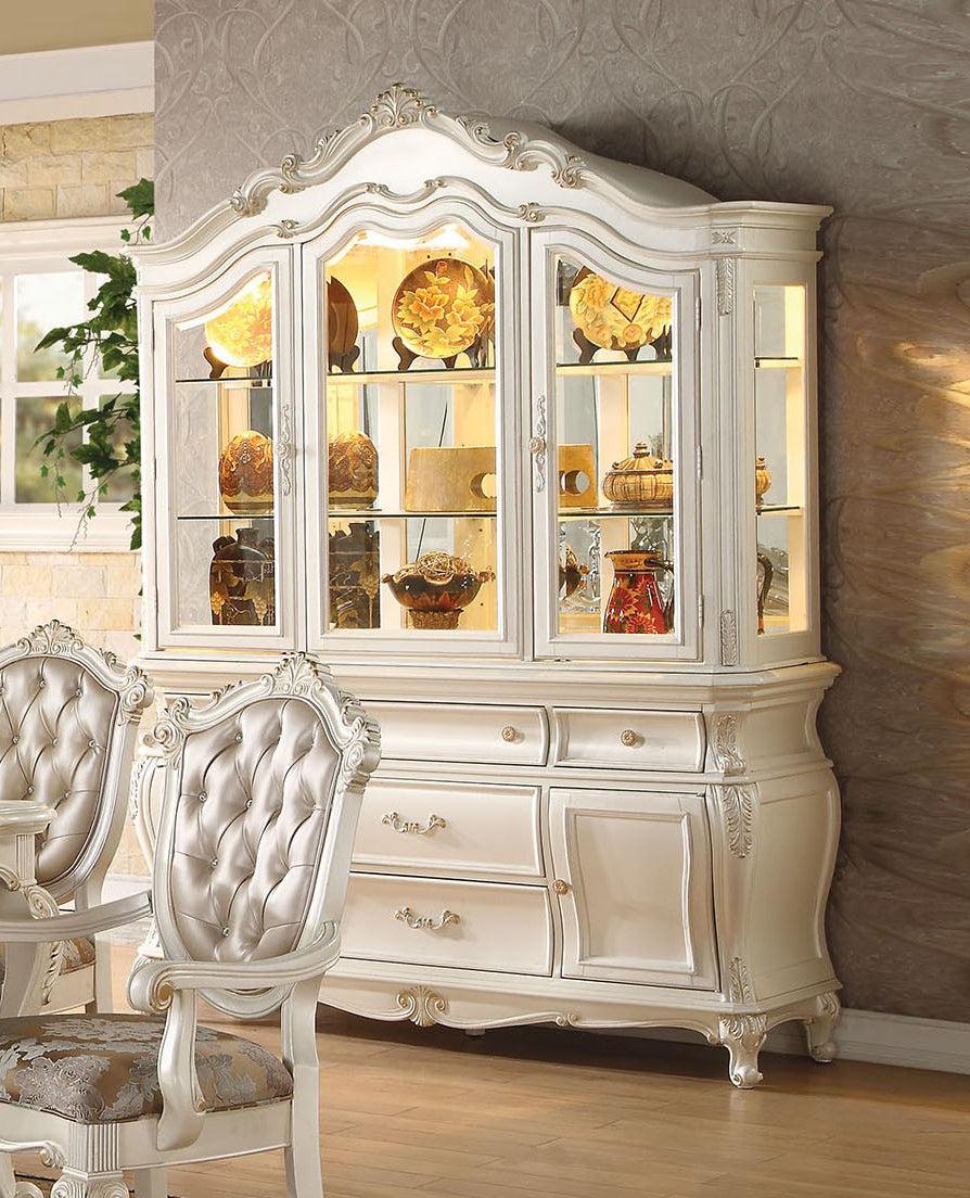 Acme Chantelle Buffet and Hutch in Pearl White 63544  Las Vegas Furniture Stores