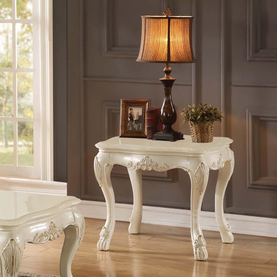 Acme Chantelle End Table with Marble Top in Pearl White 83542  Las Vegas Furniture Stores
