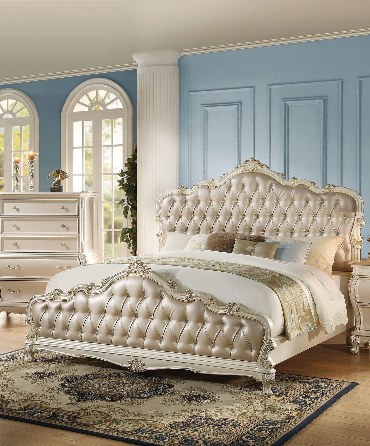 Acme Chantelle California King Bed with Button Tufted Panels in Pearl White 23534CK  Las Vegas Furniture Stores