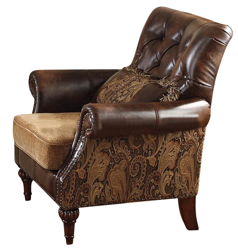 Acme Dreena Traditional Bonded Leather and Chenille Chair 05497  Las Vegas Furniture Stores