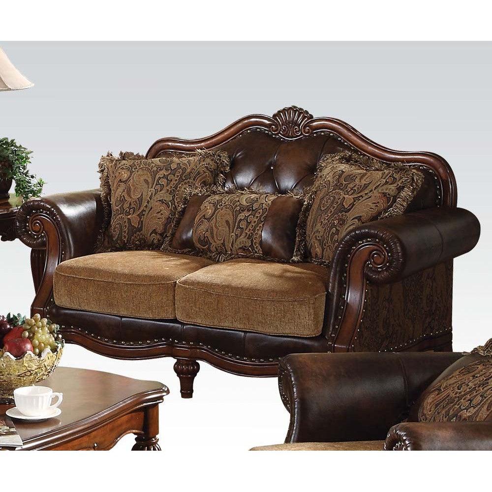Acme Dreena Traditional Bonded Leather and Chenille Loveseat 05496  Las Vegas Furniture Stores
