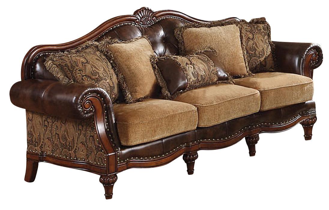Acme Dreena Traditional Bonded Leather and Chenille Sofa 05495  Las Vegas Furniture Stores