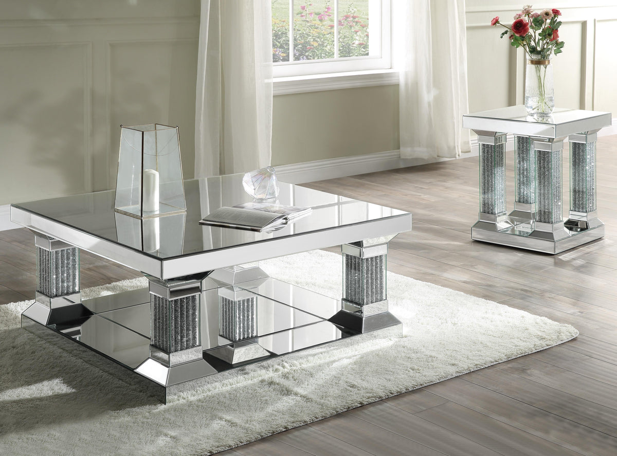 Acme Furniture Caesia Coffee Table in Mirrored/Faux Diamonds 87905  Las Vegas Furniture Stores