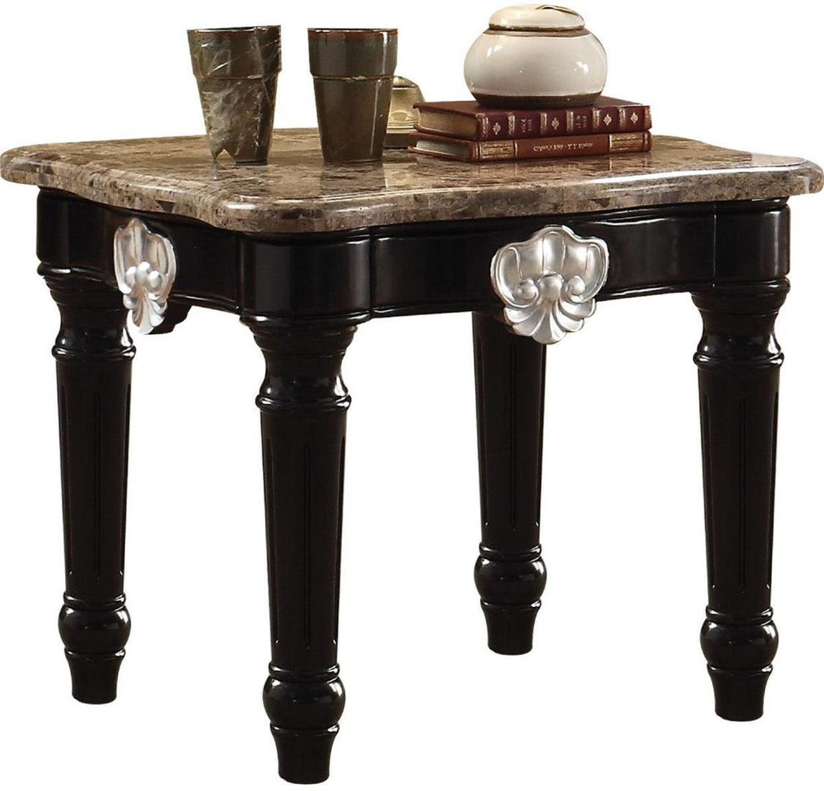 Acme Furniture Ernestine End Table in Marble/Black 82152  Las Vegas Furniture Stores