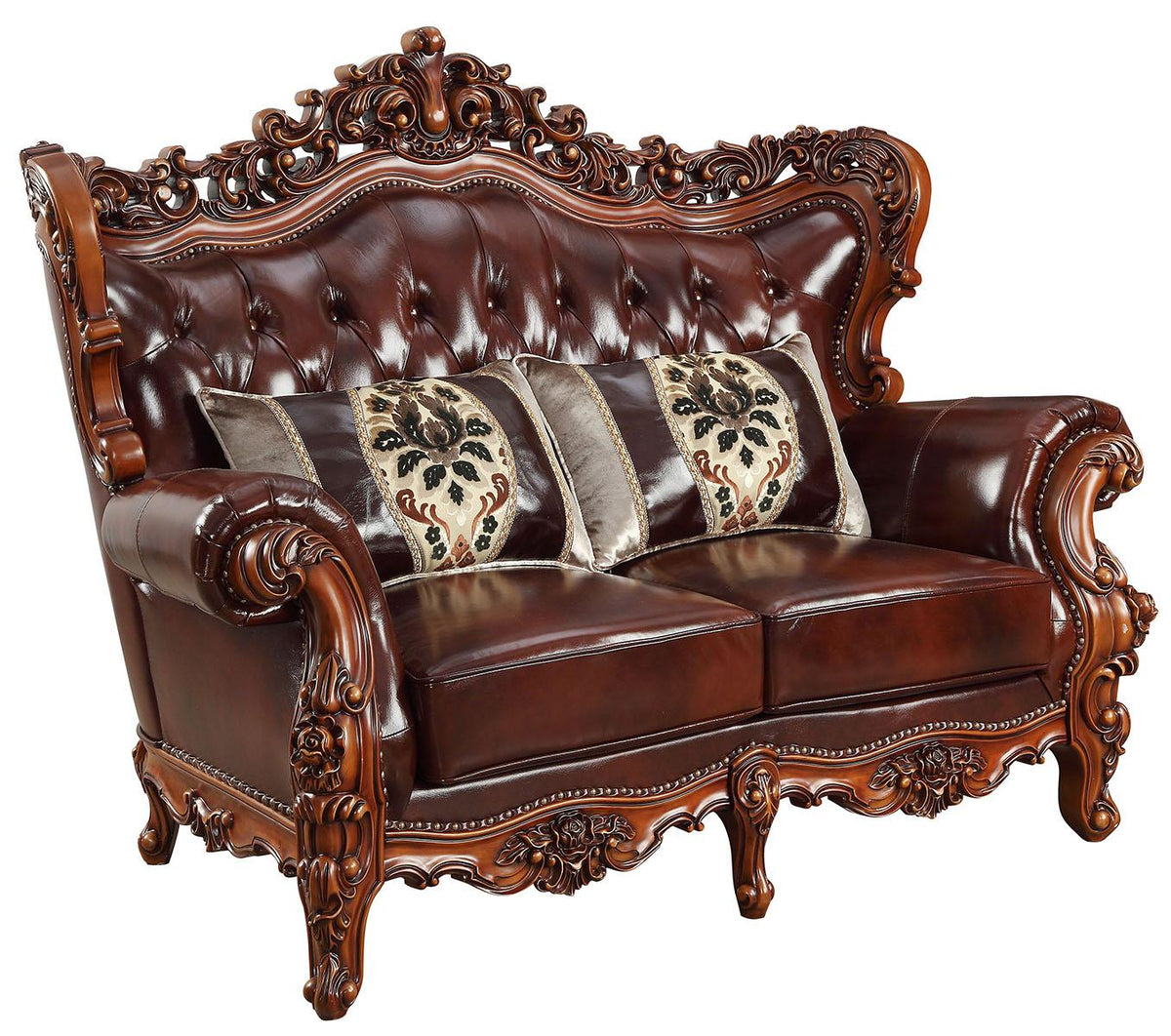 Acme Furniture Eustoma Loveseat in Cherry and Walnut 53066  Las Vegas Furniture Stores