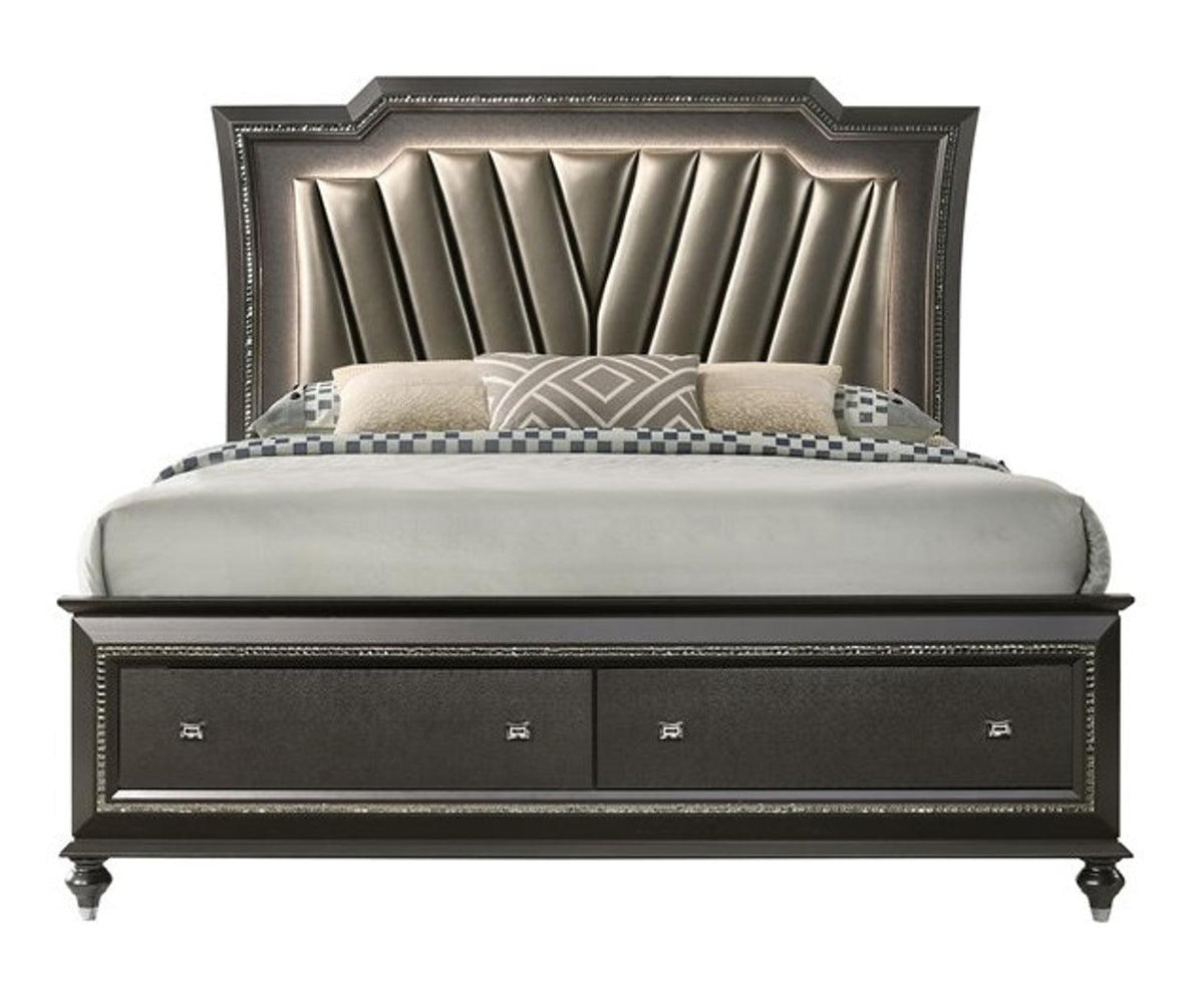 Acme Furniture Kaitlyn LED Headboard King Storage Bed in Metallic Gray 27277EK  Las Vegas Furniture Stores