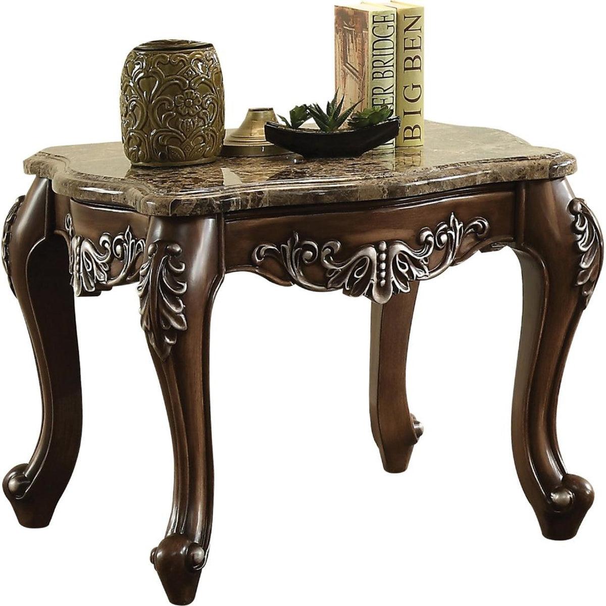 Acme Furniture Latisha End Table in Marble/Antique Oak 82147  Las Vegas Furniture Stores