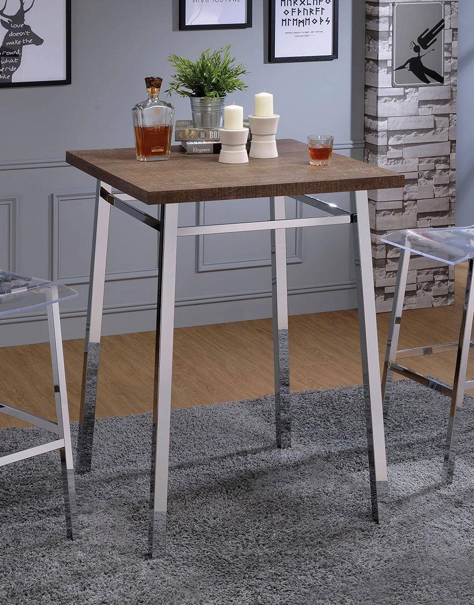 Acme Furniture Nadie Square Bar Table in Chrome and Oak 72595  Las Vegas Furniture Stores