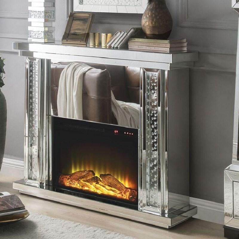 Acme Furniture Nysa Fireplace in Mirrored & Faux Crystals 90254  Las Vegas Furniture Stores
