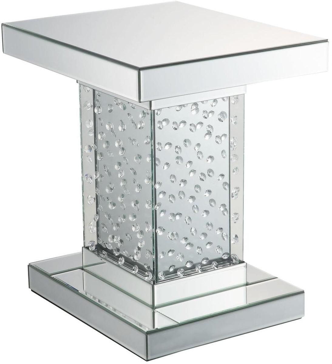 Acme Furniture Nysa End Table in Mirrored & Faux Crystals 80284  Las Vegas Furniture Stores
