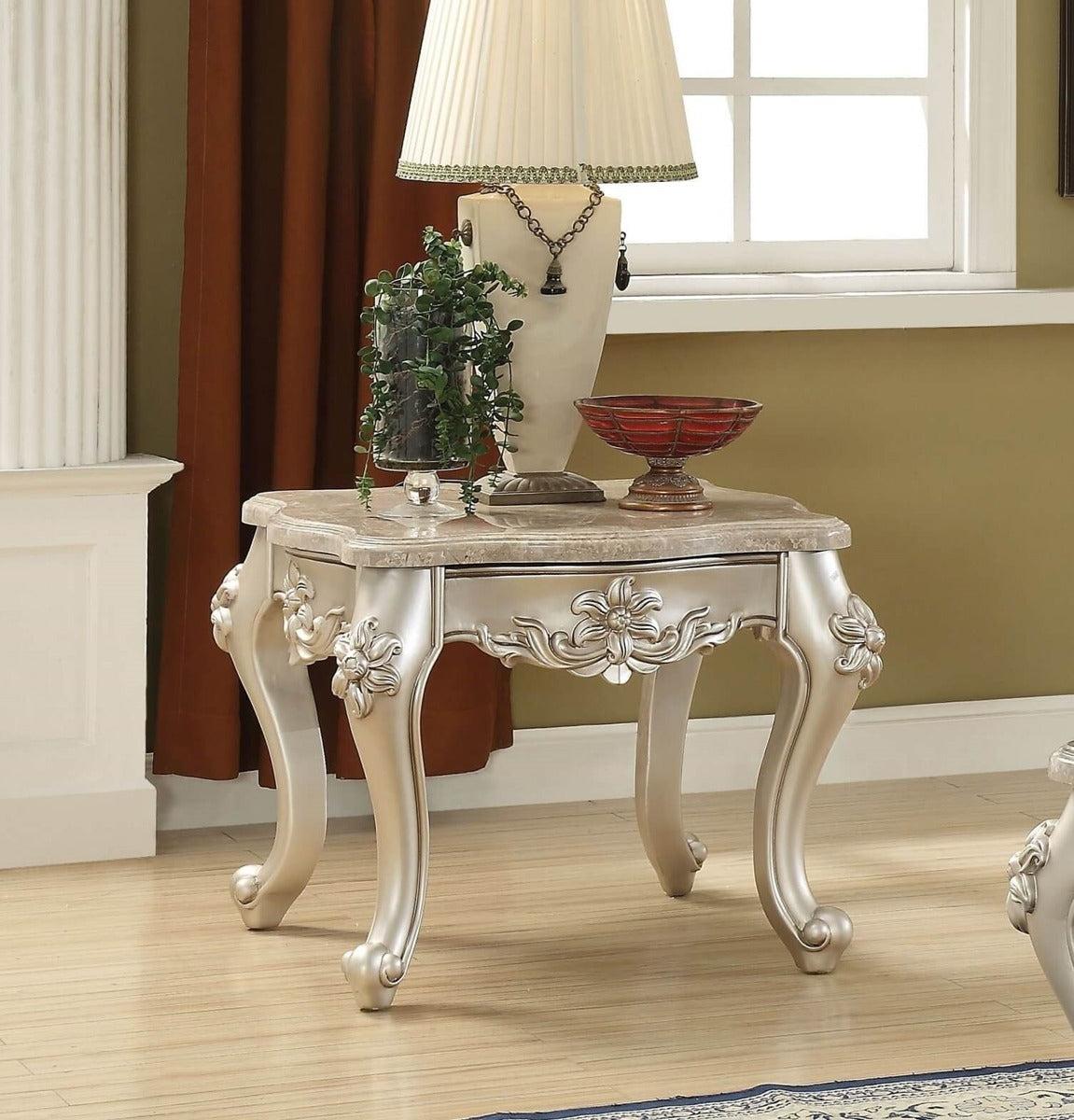 Acme Furniture Ranita End Table with Marble Top in Champagne 81042  Las Vegas Furniture Stores