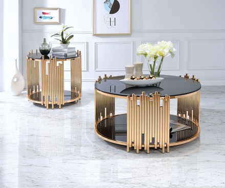 Acme Furniture Tanquin End Table in Gold/Black 84492  Las Vegas Furniture Stores