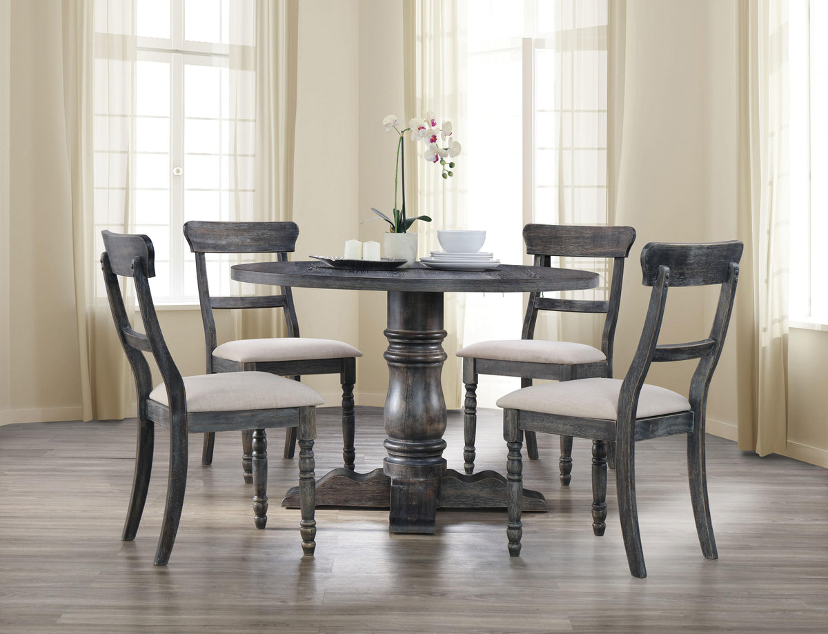 Acme Furniture Wallace Round Pedestal Dining Table in Weathered Gray 74640  Las Vegas Furniture Stores
