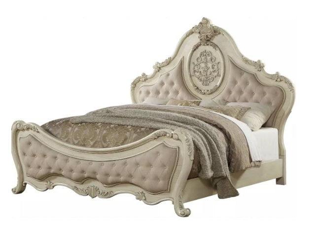 Acme Ragenardus Queen Bed in Antique White 27010Q  Las Vegas Furniture Stores