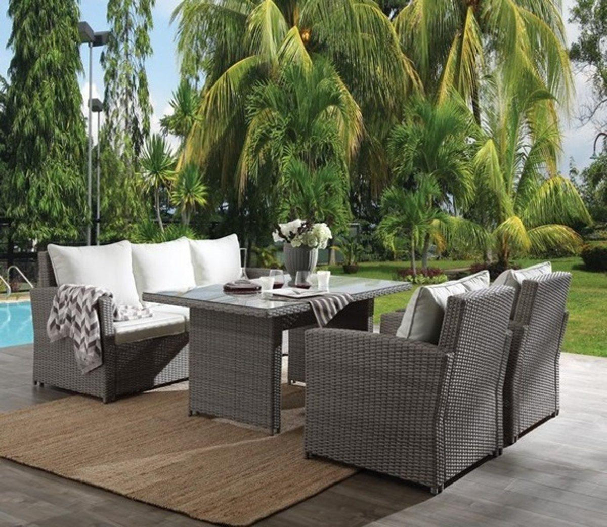 Acme Tahan 4Pc Patio Set in 2-Tone Gray Wicker 45070  Half Price Furniture