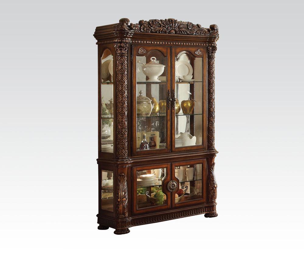 Acme Vendome Curio Cabinet with Mirror Back in Cherry 62023  Las Vegas Furniture Stores