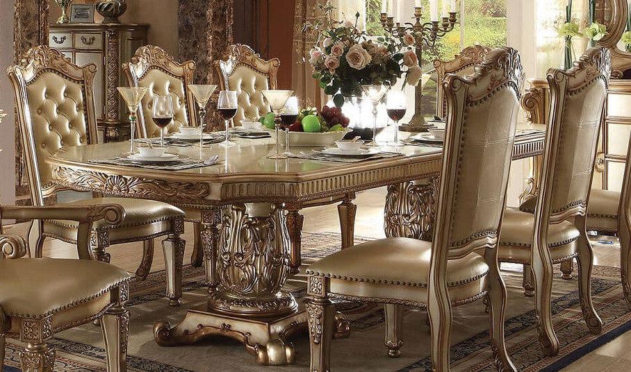 Acme Vendome Double Pedestal Dining Table in Gold Patina 63000  Las Vegas Furniture Stores