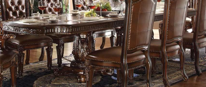 Acme Vendome Double Pedestal Dining Table with Two Leaves in Cherry 62000  Las Vegas Furniture Stores