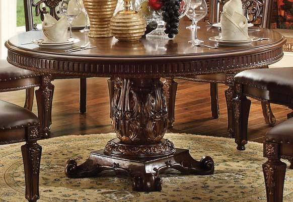Acme Vendome Single Pedestal Round Dining Table with 60"D Table Top in Cherry 62015  Las Vegas Furniture Stores