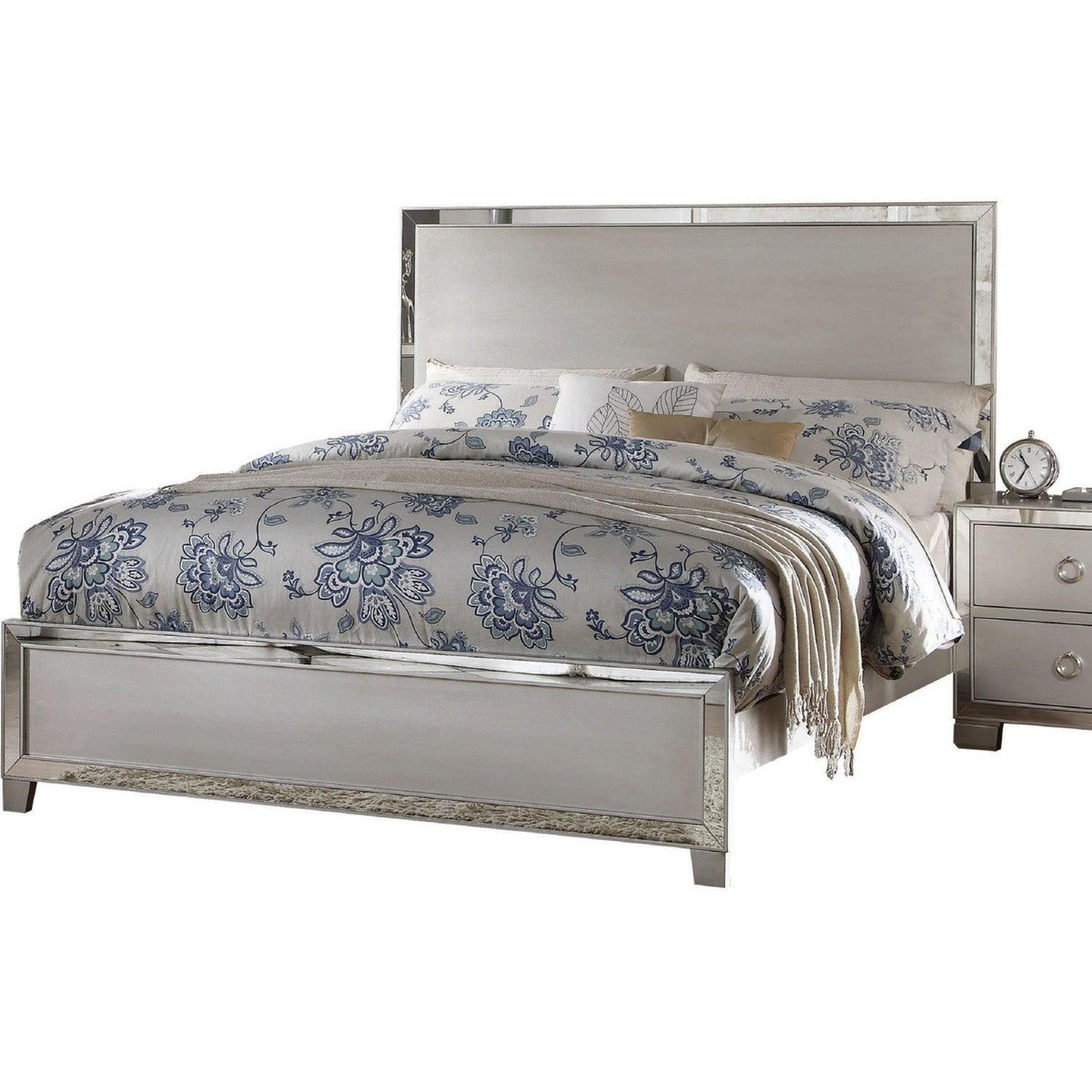 Acme Voeville King Panel Bed in Platinum 24837EK  Las Vegas Furniture Stores