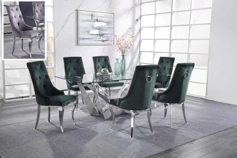 Dekel Clear Glass & Stainless Steel Dining Room Set  Las Vegas Furniture Stores