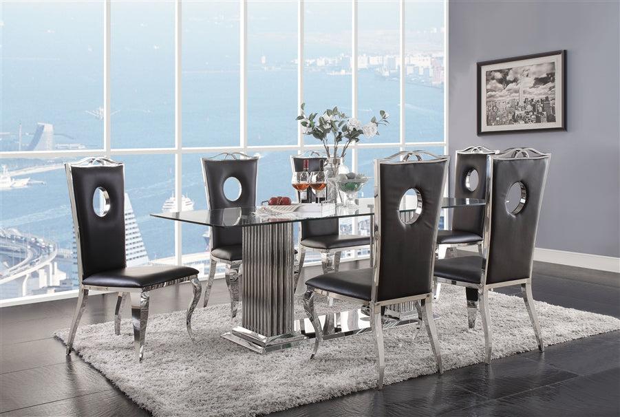 Cyrene Stainless Steel & Clear Glass Dining Room Set  Las Vegas Furniture Stores