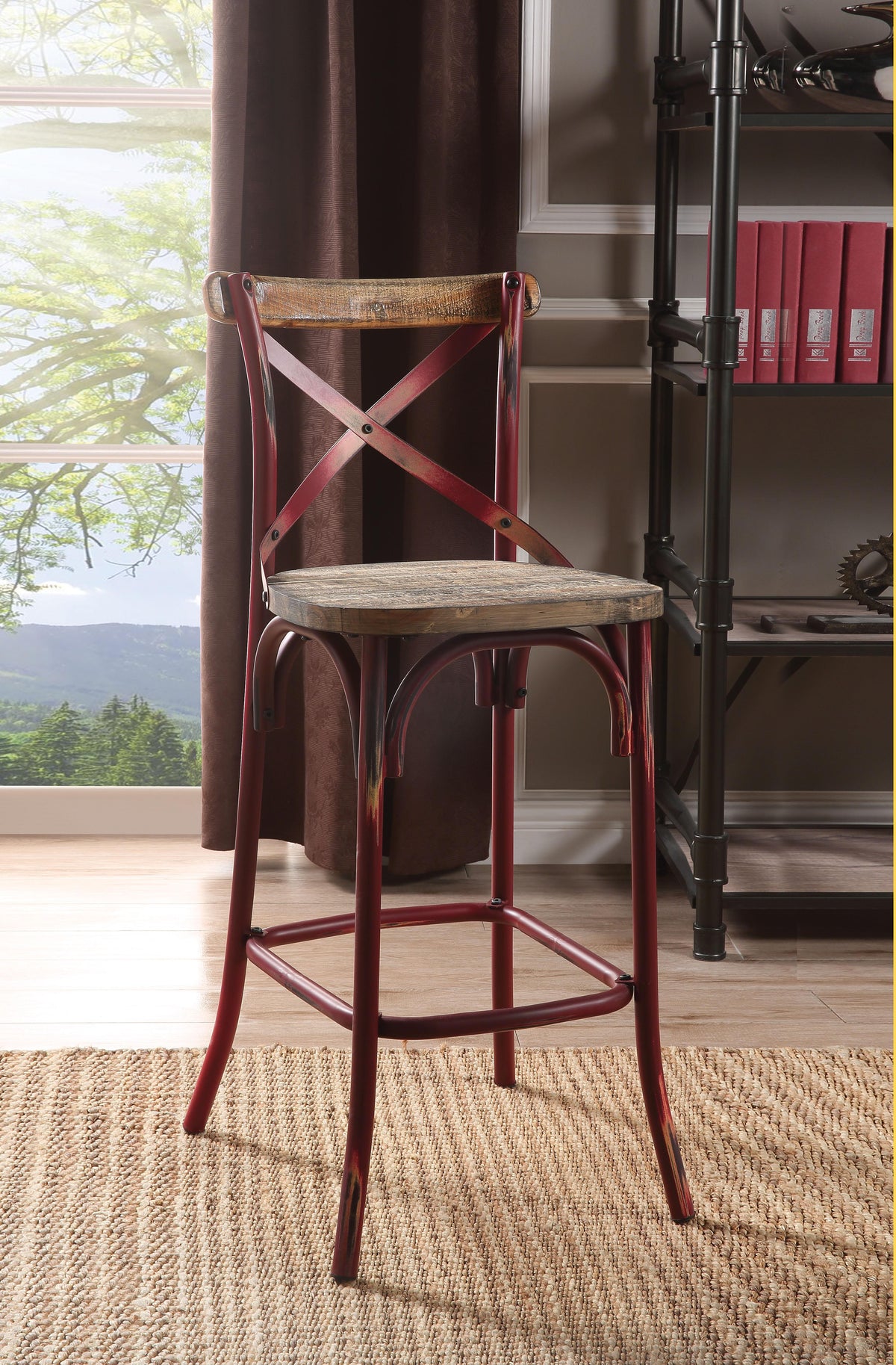 Zaire Antique Red & Antique Oak Bar Chair (1Pc)  Las Vegas Furniture Stores