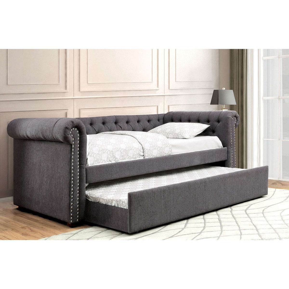 LEANNA Gray Daybed w/ Trundle, Gray - Daybed w/ Trundle - Half Price Furniture