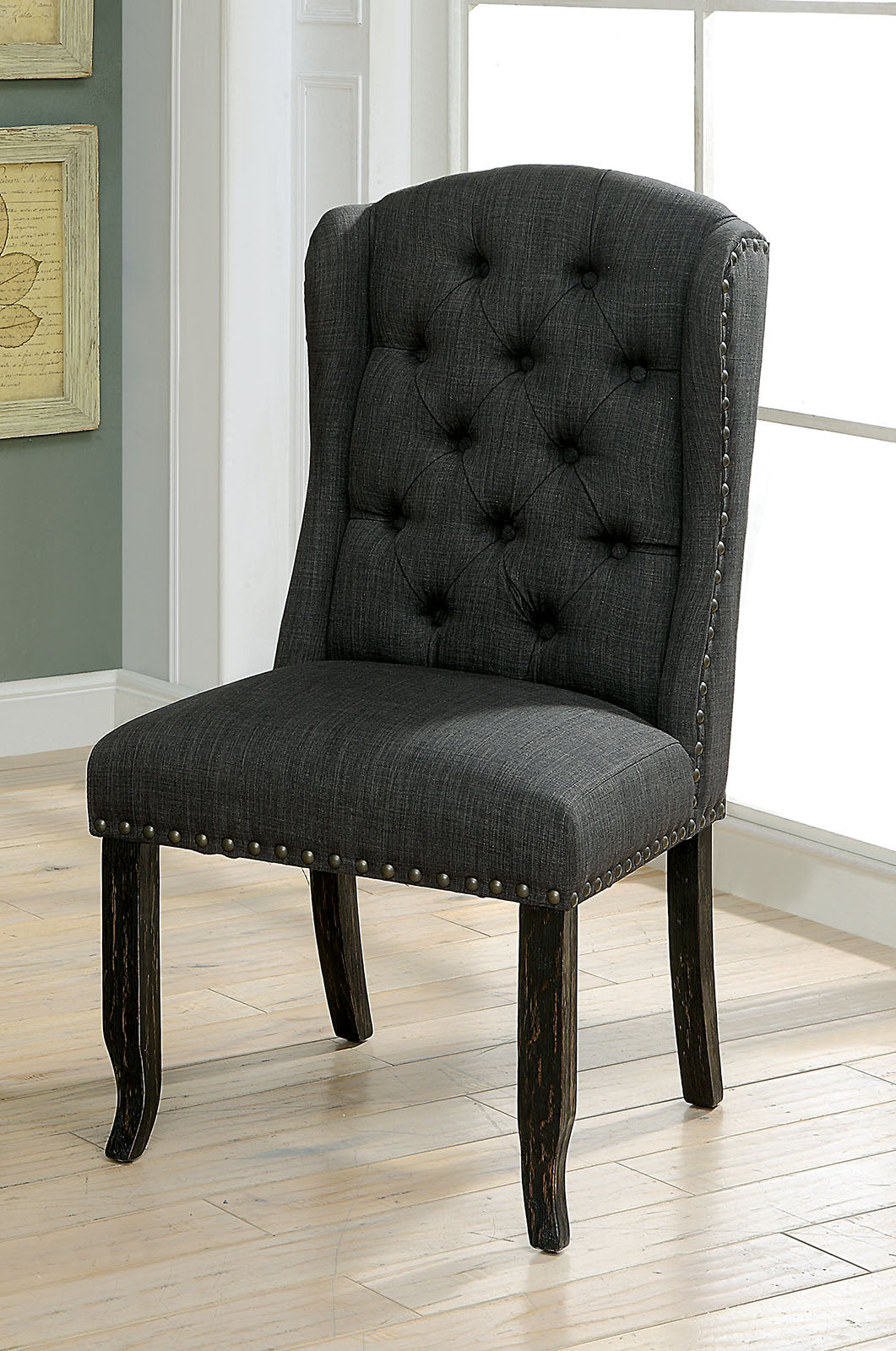 SANIA Antique Black Wingback Chair (2/CTN) - Half Price Furniture