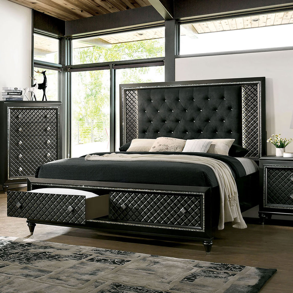 Demetria Metallic Gray Cal.King Bed - Half Price Furniture