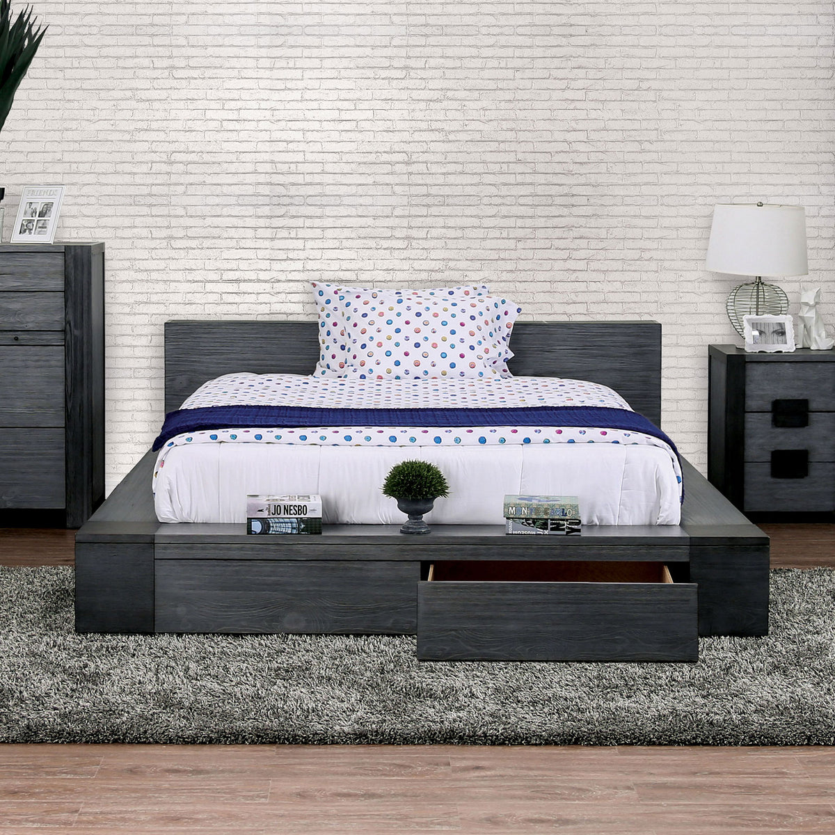 Janeiro Gray E.King Bed - Bed - Half Price Furniture