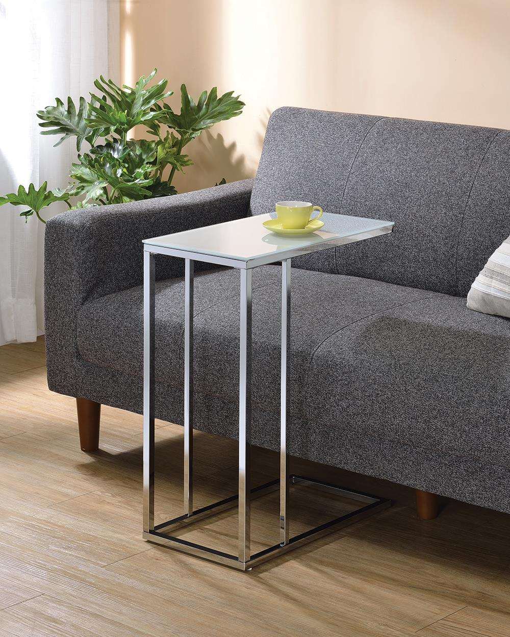 Stella Glass Top Accent Table Chrome and White - End Table - Half Price Furniture