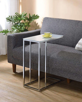Stella Glass Top Accent Table Chrome and White - End Table - Half Price Furniture