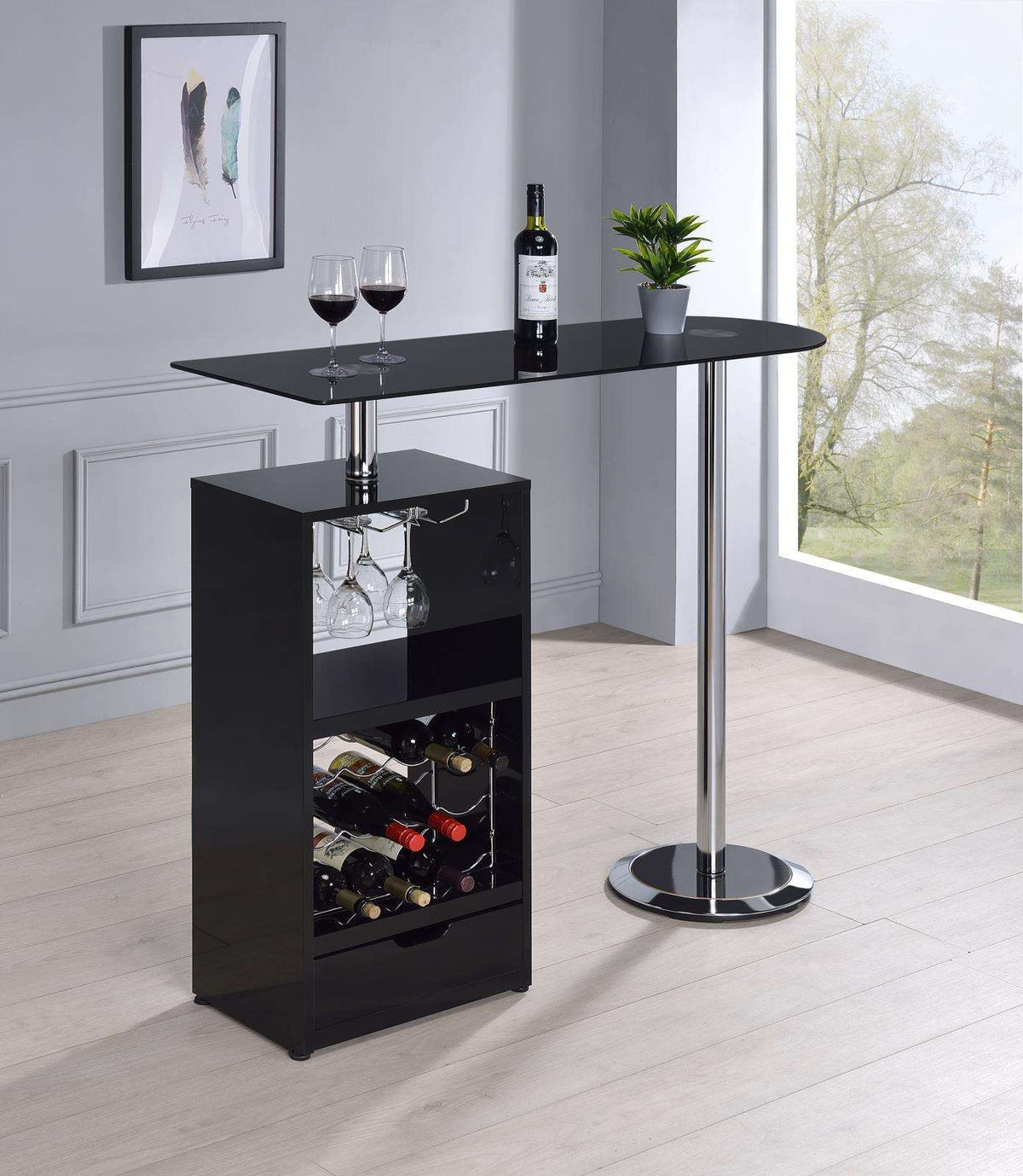 Koufax 1-drawer Bar Table Glossy Black Half Price Furniture
