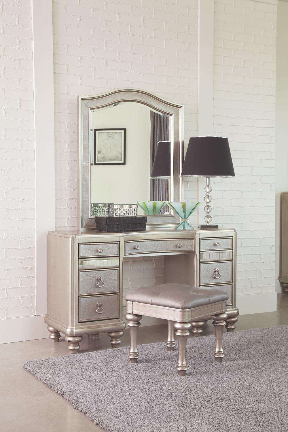 Bling Game Arched Top Vanity Mirror Metallic Platinum - Half Price Furniture