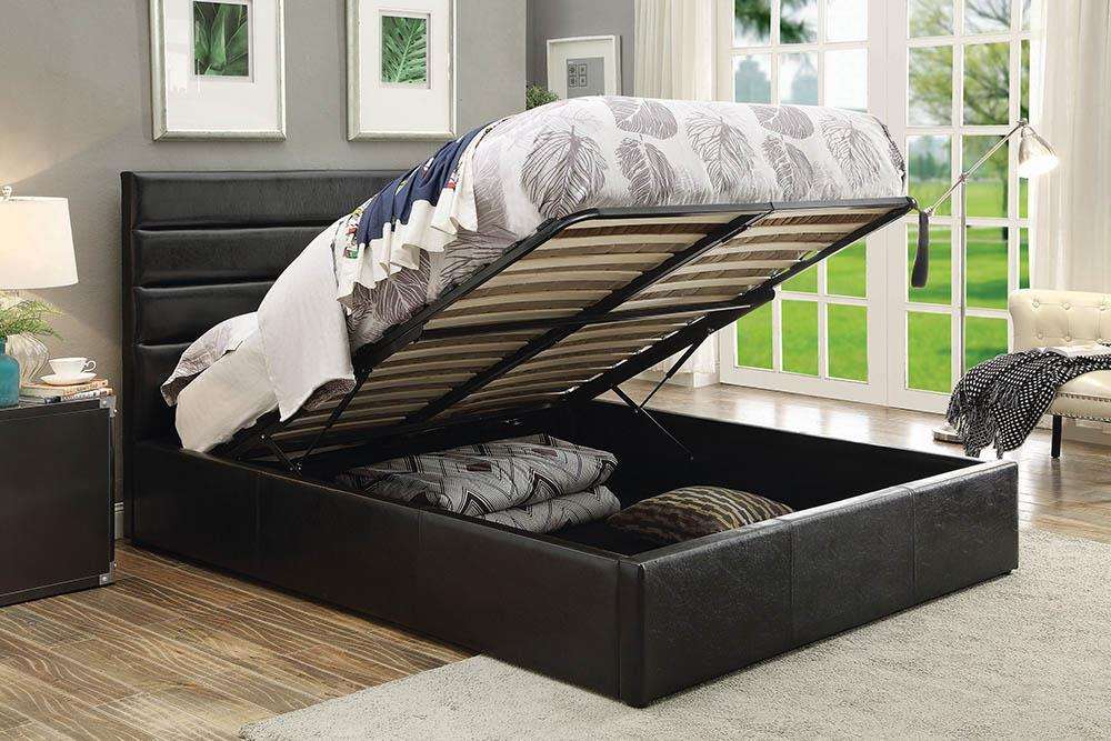 Riverbend Eastern King Upholstered Storage Bed Black Half Price Furniture