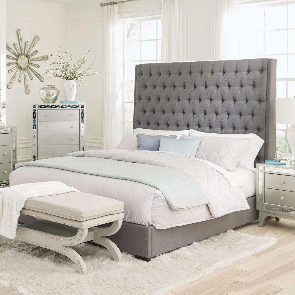 Camille Tall Tufted Eastern King Bed Grey - Bed - Half Price Furniture