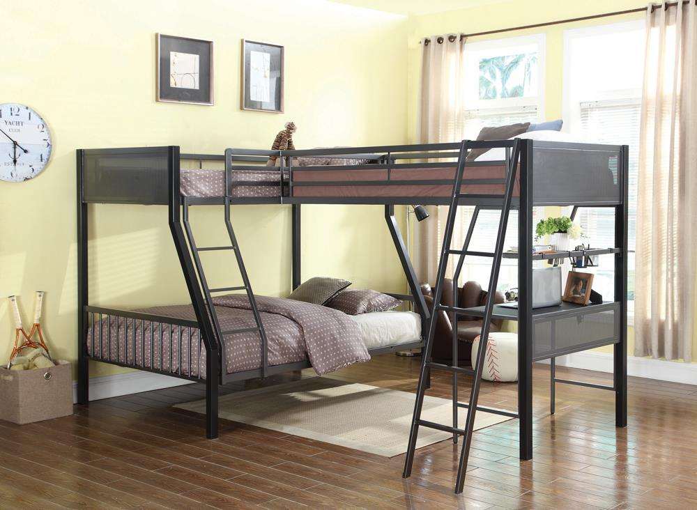 Meyers Twin Over Full Metal Bunk Bed Black and Gunmetal - Half Price Furniture
