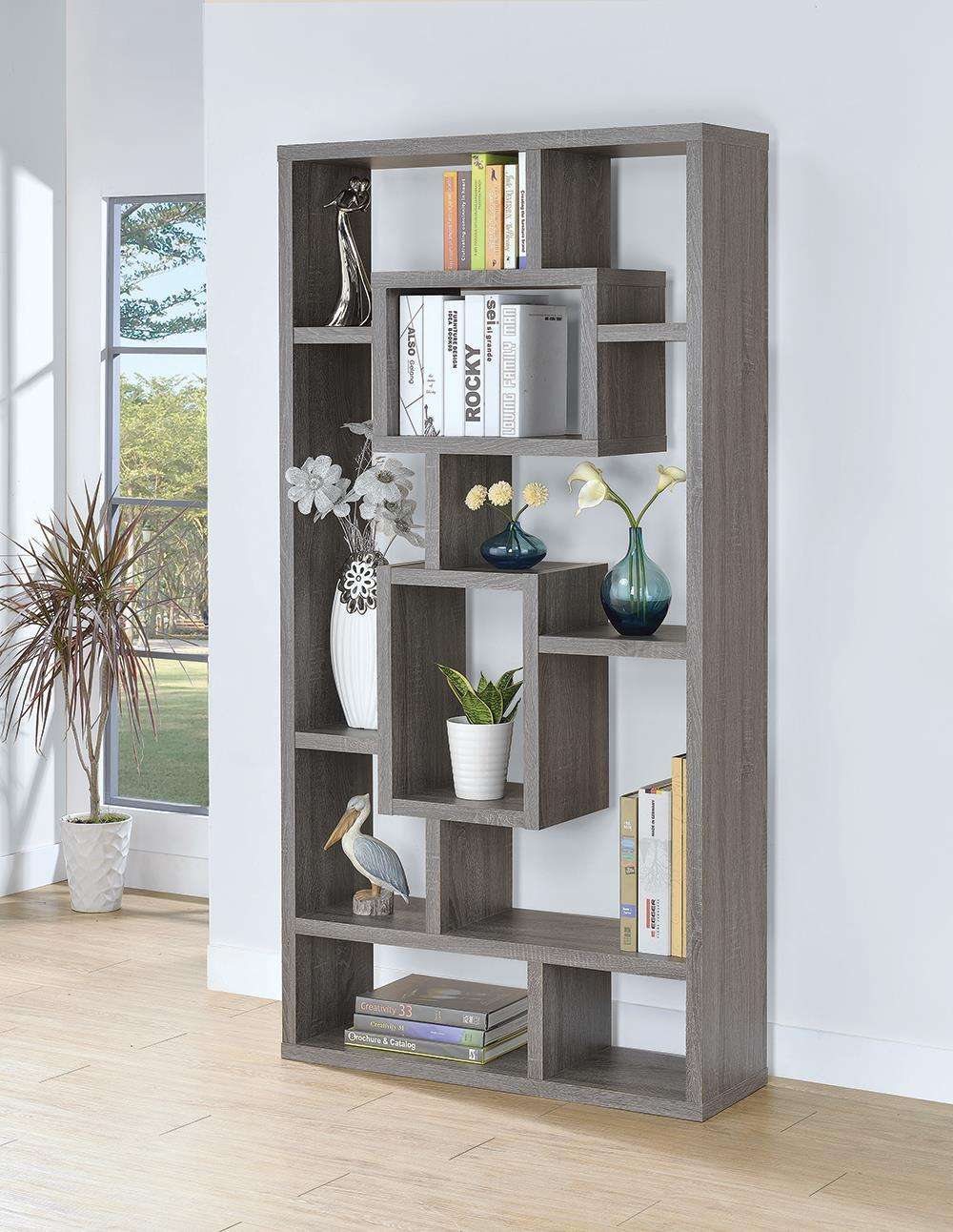 Howie 10-shelf Bookcase Weathered Grey - Bookcase - Half Price Furniture