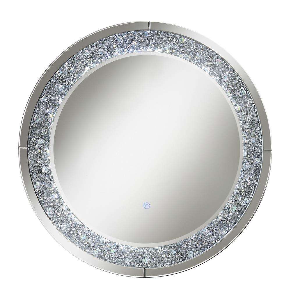 Lixue Round Wall Mirror with LED Lighting Silver - Mirror - Half Price Furniture