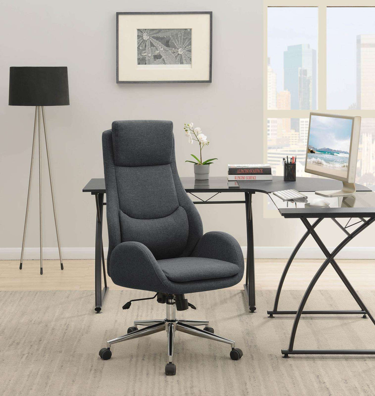 Cruz Upholstered Office Chair with Padded Seat Grey and Chrome - Office Chair - Half Price Furniture