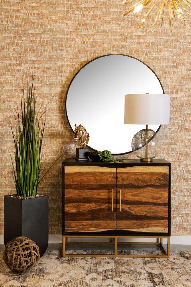 Zara 2-door Accent Cabinet Black Walnut and Gold - Accent Cabinet - Half Price Furniture
