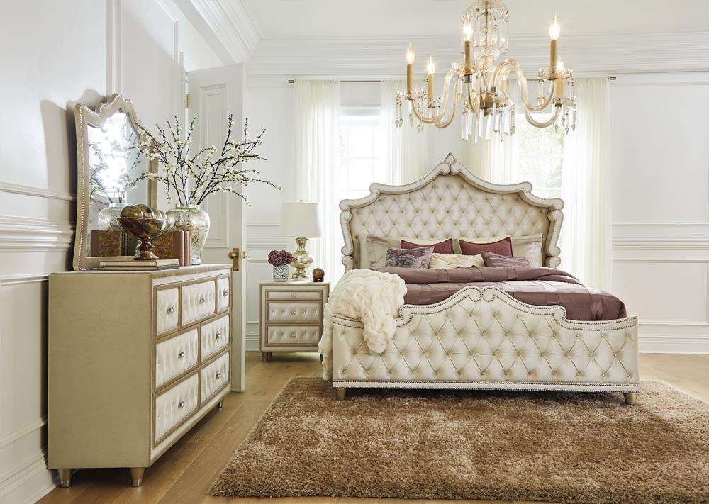 Antonella 3-drawer Upholstered Nightstand Ivory and Camel - Nightstand - Half Price Furniture