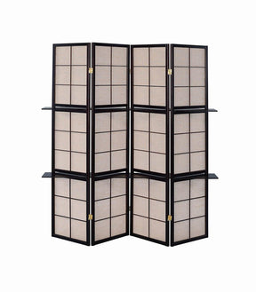 Iggy 4-panel Folding Screen with Removable Shelves Tan and Cappuccino Half Price Furniture